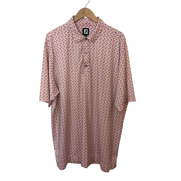 FootJoy Lisle Leaping Dolphins Golf Polo Shirt Men's 2XL Pink Gray Graphic Sport - Picture 1 of 7